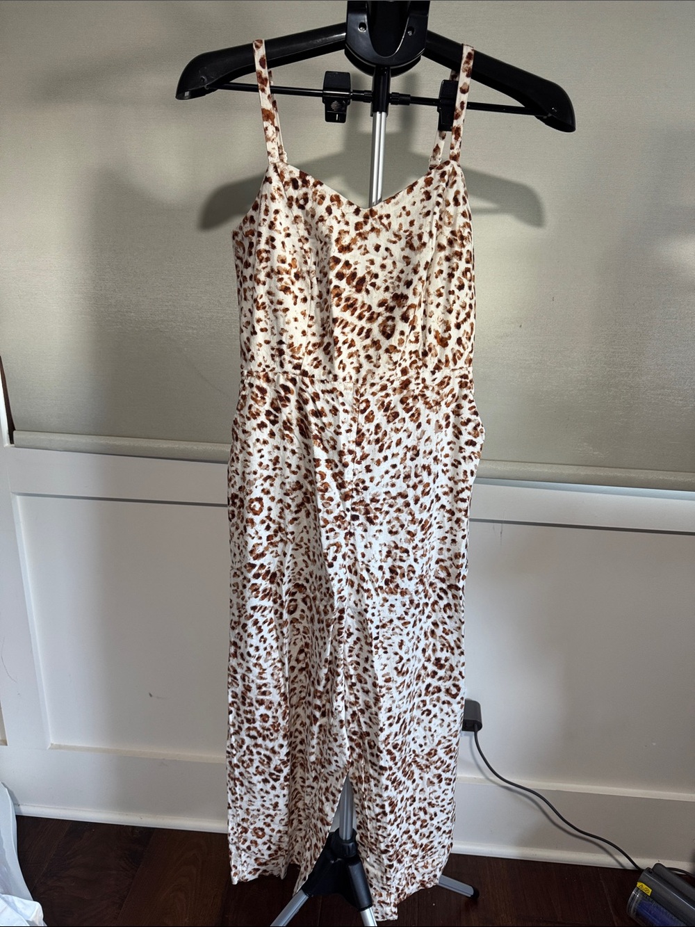 Old Navy Cream and Brown Leopard-Print Spaghetti-Strap Jumpsuit